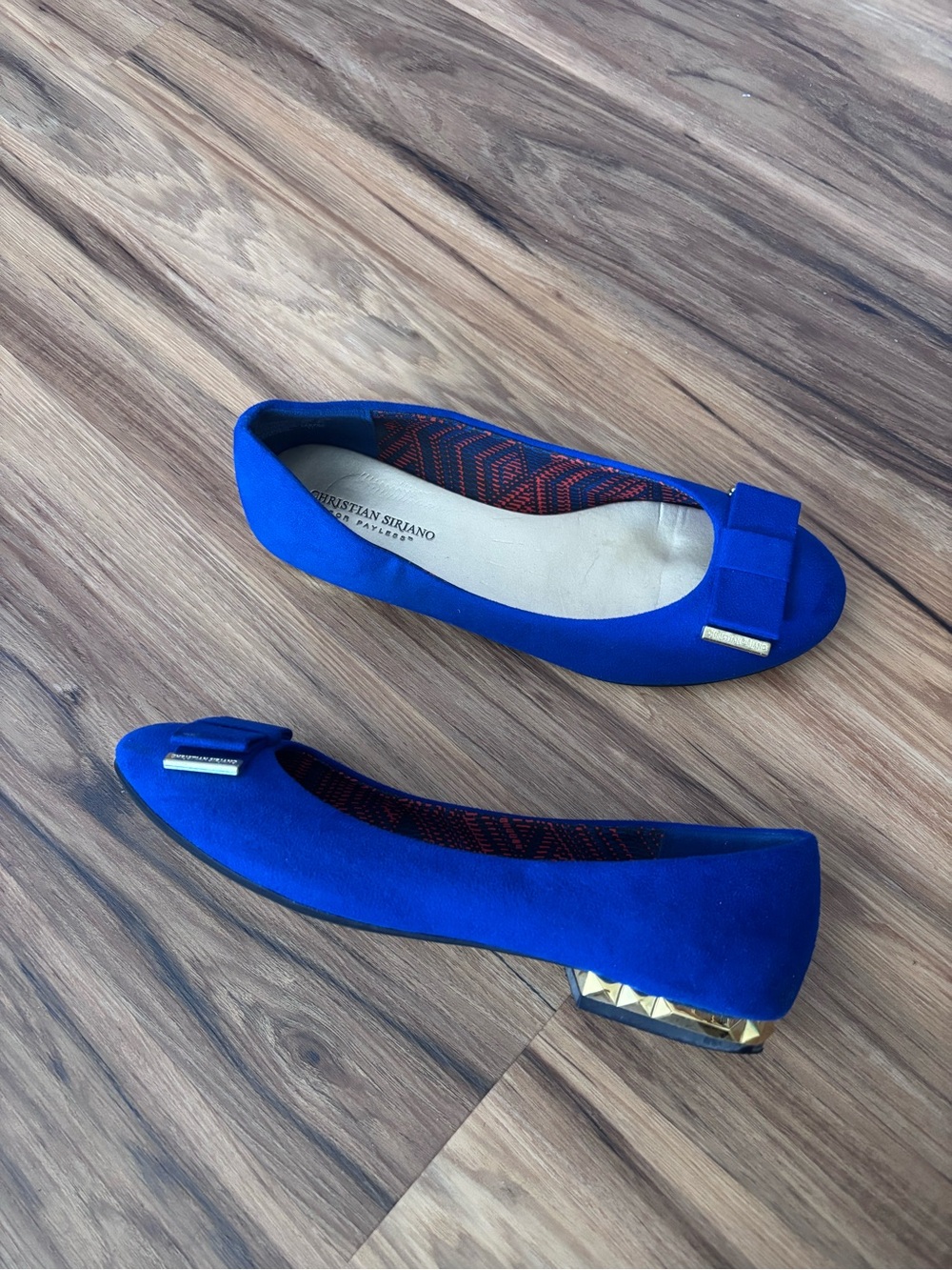 Christian Siriano Cobalt Blue Bow Flats with Gold Accent